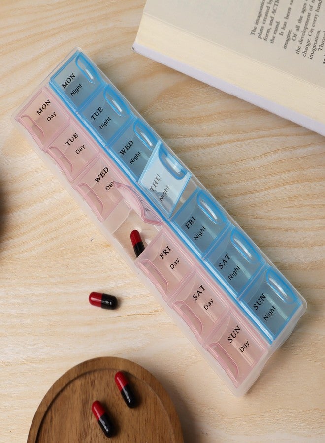 Extra Care Weekly Double Line,2 - Times a Day Pill Box travel box tablet holder medicine dispenser organizer storage BPA Free Travel 7 Day Pill Box Case Multicolor, Set Of 1 - Image 2